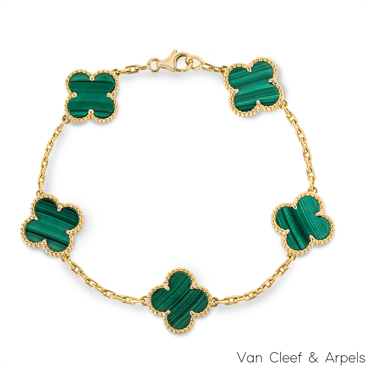 Van Cleef & Arpels Malachite Vintage Alhambra 5 Motif Bracelet VCARL80900
